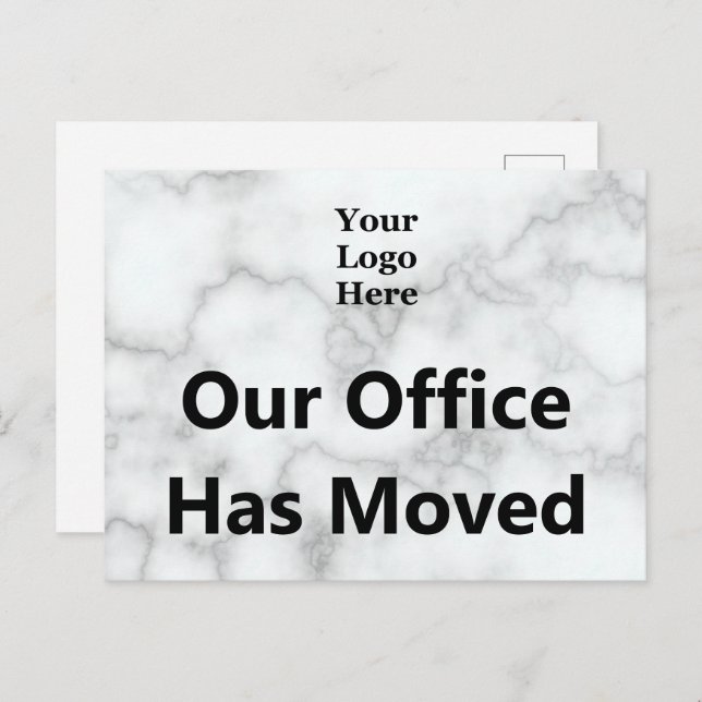 Our Office Has Moved Faux Marble Your Logo Here Postcard (Front/Back)