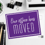 Our Office Has Moved Purple White Business Moving Postcard<br><div class="desc">We have a new address moving postcards for a modern business or chic corporation looking to update their clients on a new location. Our office has moved. Classy,  minimalist typography on purple and white cards for your company. Customise the change of address on the back.</div>