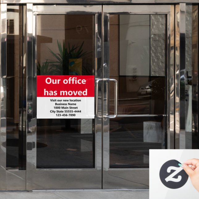 Our Office Has Moved Red Moving Announcement (Office Door)