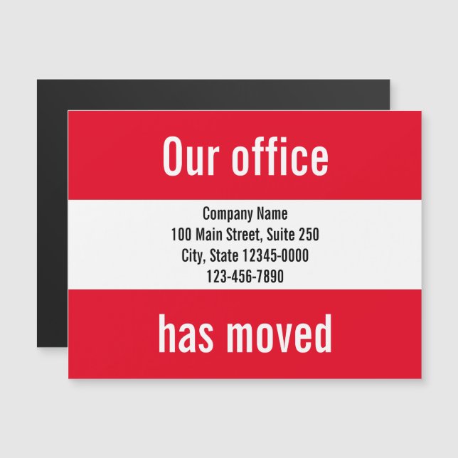Our Office Has Moved Red White Moving Announcement (Front/Back)
