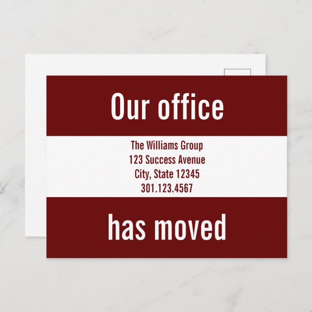 Our Office Have Moved Red & White Announcement (Front/Back)
