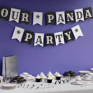 Our Panda Party Personalized Black and White Bunting