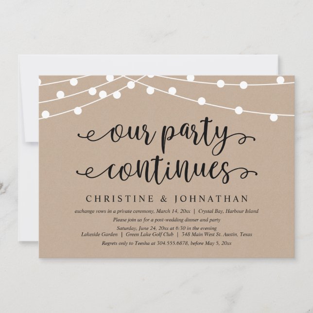 Our Party Continues, Wedding Elopement  Invitation (Front)