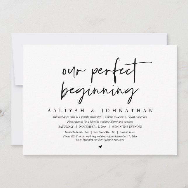 Our Perfect Beginning, Wedding Elopement Party Invitation (Front)