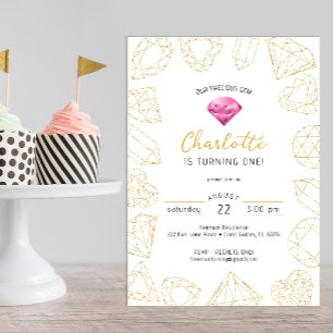 Our Precious Gem Pink & Gold Birthday Invite
