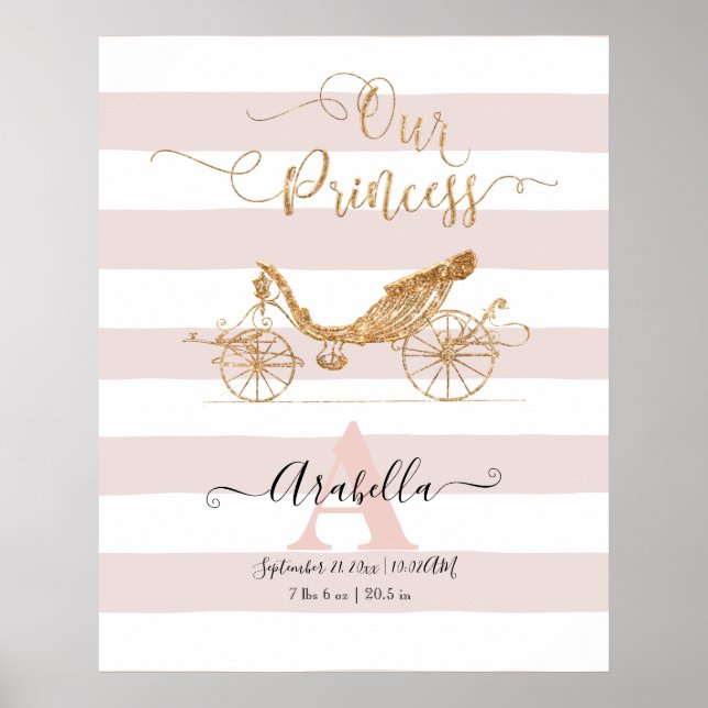 Our Princess Elegant Gold Blush Carriage Script Poster (Front)