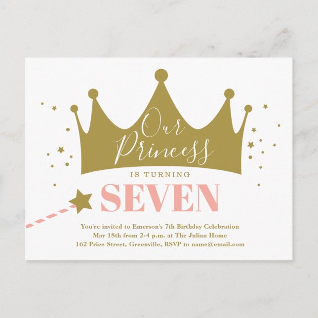 Our Princess Pink Gold Birthday Party Invitation Postcard (Front)