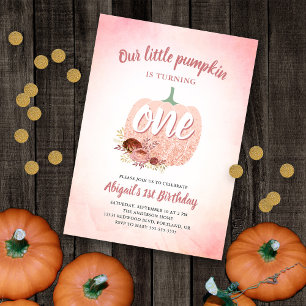 Our Pumpkin 1st Birthday Rose Gold Glitter  Invitation