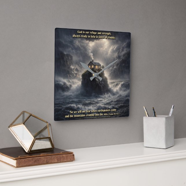 Our refuge & strength square wall clock (Office)