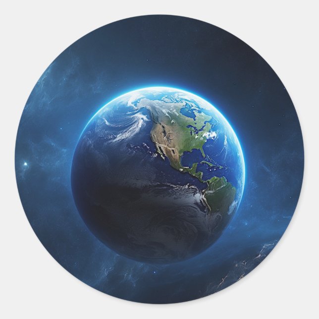 Our Sapphire Home in Space Classic Round Sticker (Front)