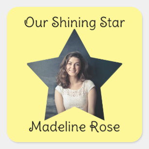 Our Shining Star with Photo Custom Text Square Sticker