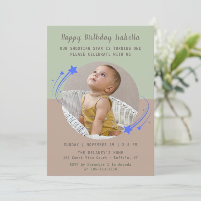 Our Shooting Star is Turning One Birthday  Invitation (Standing Front)