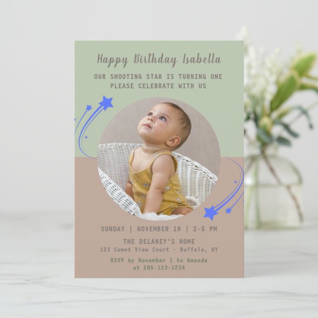 Our Shooting Star is Turning One Birthday  Invitation (Standing Front)