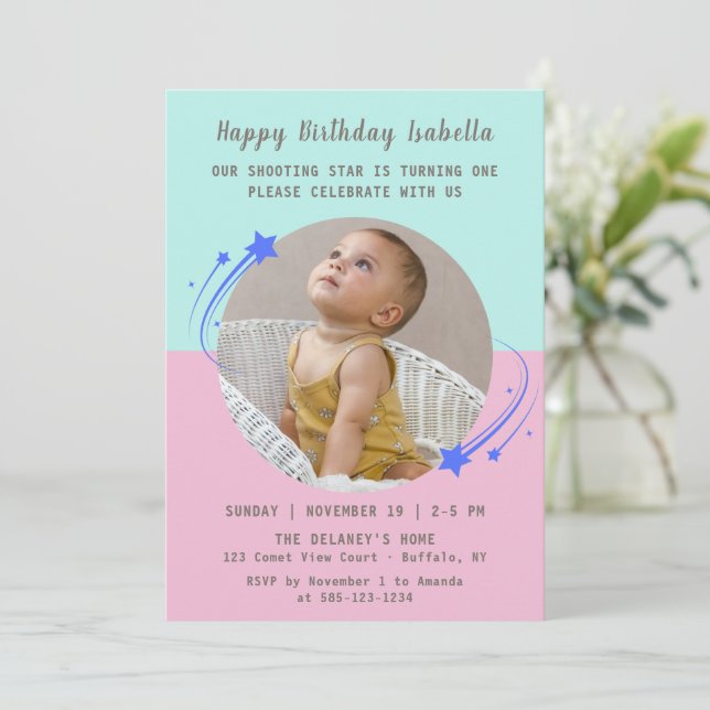 Our Shooting Star is Turning One Birthday  Invitation (Standing Front)