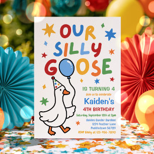 Our Silly Goose Boy Colourful Birthday Party  Invitation