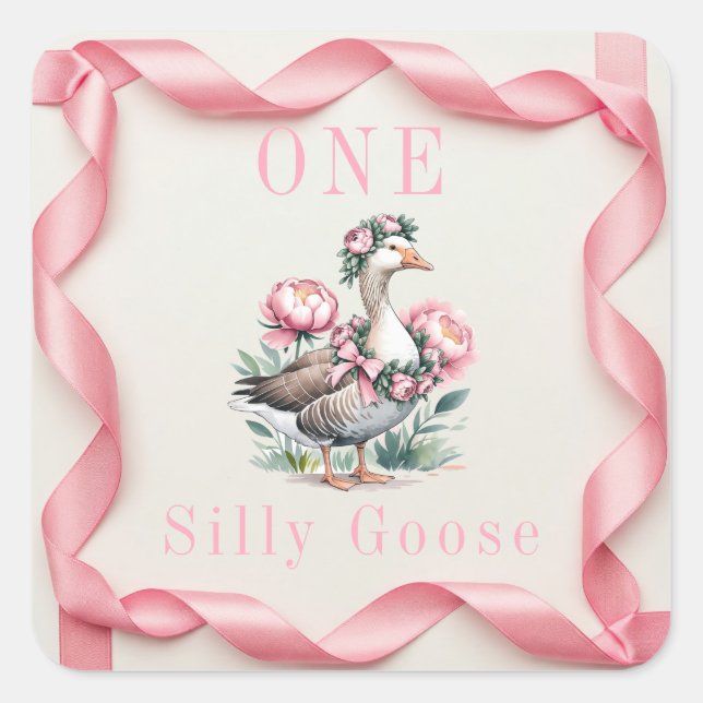 Our Silly Goose is Turn One Birthday  Square Sticker (Front)