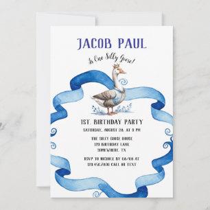 Our Silly Goose Is Turning One Birthday Boy Invitation