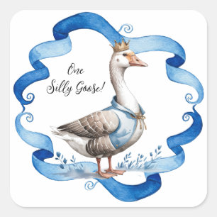 Our Silly Goose Is Turning One Boy Birthday Square Sticker