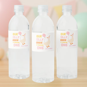 Our Silly Goose Is Turning One   Colourful  Water Bottle Label