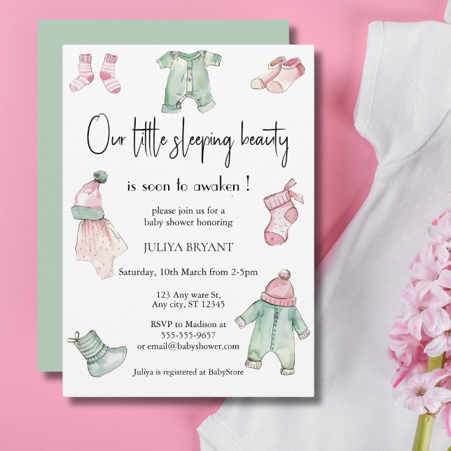 Our sleeping beauty baby cloths baby shower  invitation (Creator Uploaded)