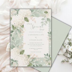 Our Special Day White Hydrangeas Vintage Wedding Invitation