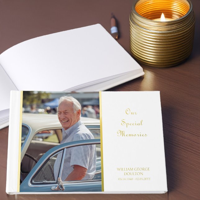 Our Special Memories Memorial Photo Gold Guest Book (Memory Book or Condolences Book with Photo by Darling & May)