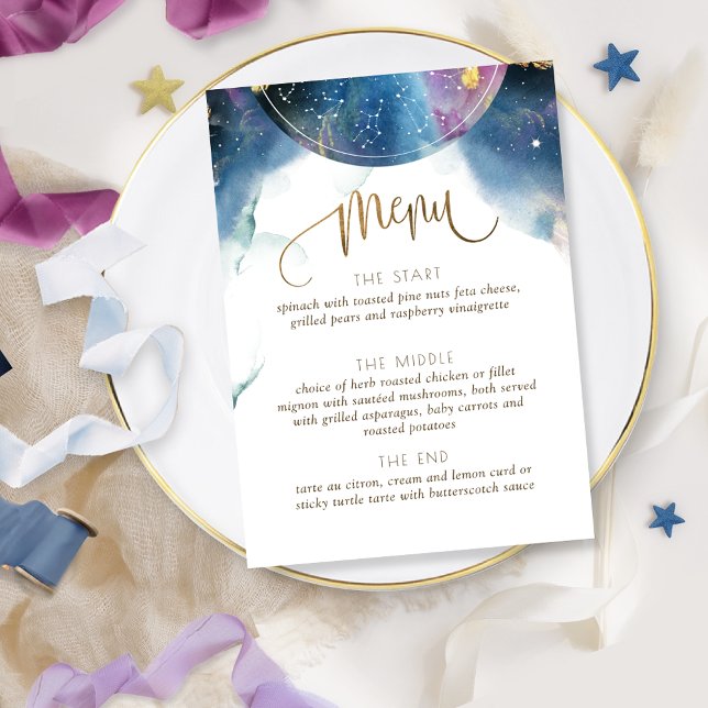 Our Stars Aligned Celestial Theme Watercolor Menu (Creator Uploaded)