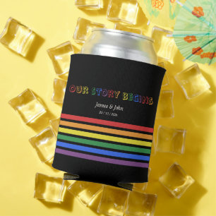 Our Story Begins Rainbow LGBTQ Flag Couple Can Cooler
