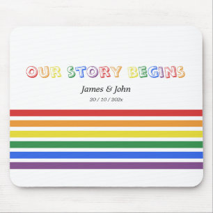 Our Story Begins Rainbow LGBTQ Flag Couple Mouse Pad