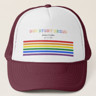 Our Story Begins Rainbow LGBTQ Flag Couple Trucker Hat