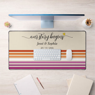 Our Story Begins Sunset Lesbian Flag Desk Mat