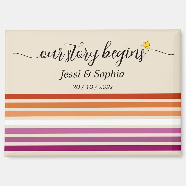 Our Story Begins Sunset Lesbian Flag Magnet (Front)