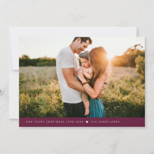 Our Story Minimalist New Years Photo Cranberry Holiday Card