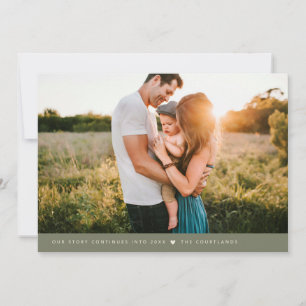 Our Story Minimalist New Years Photo Sage Green Holiday Card