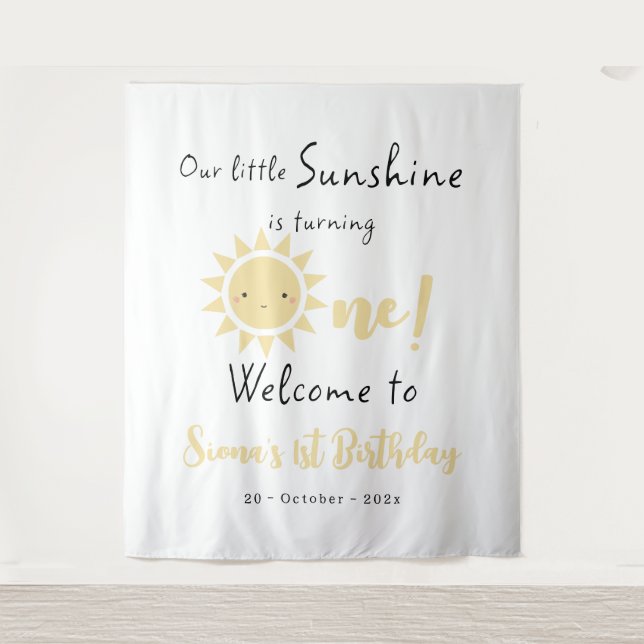 Our Sunshine is Turning One Cute Birthday Backdrop Tapestry (Front)