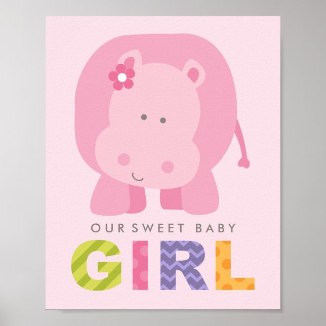 Our Sweet Baby Girl Pink Hippo Nursery Poster (Front)