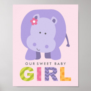 Our Sweet Baby Girl Purple Hippo Nursery Poster