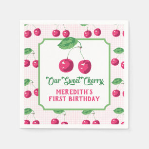 "Our Sweet Cherry" Pink & Green Birthday Napkin