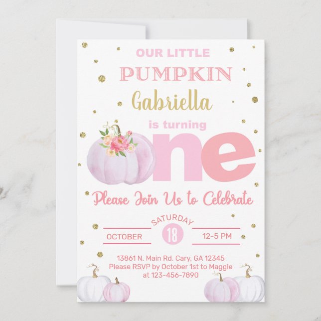 Our sweet little pumpkin 1st first birthday invite (Front)