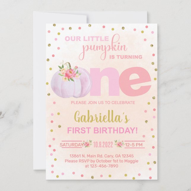 Our sweet little pumpkin 1st first birthday invite (Front)