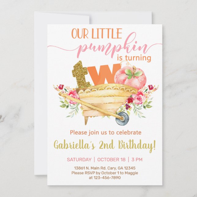 Our sweet little pumpkin 2nd birthday invite. invitation (Front)