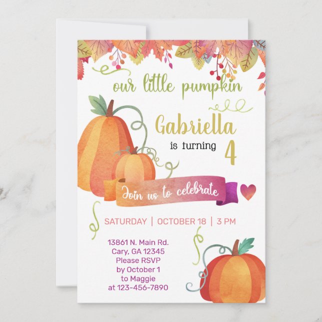 Our sweet little pumpkin girl birthday invite. invitation (Front)