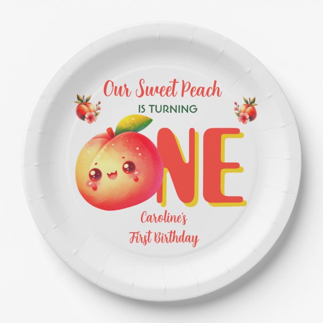  Our Sweet Peach First Birthday Paper Plate (Front)