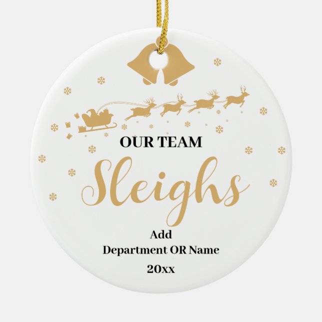 Our Team Sleigh Christmas Gift for Employees Ceramic Tree Decoration (Front)