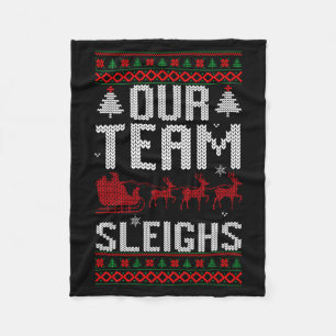 Our Team Sleighs Christmas Reindeers Santa's Long Fleece Blanket