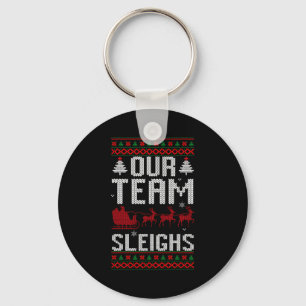 Our Team Sleighs Christmas Reindeers Santa's Long Key Ring