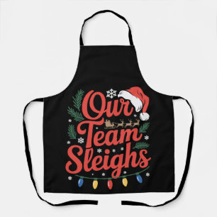 Our Team Sleighs Christmas Santa Reindeer Lights Apron