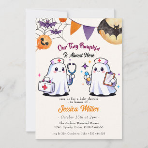 Our Tiny Pumpkin Cute Halloween Nurse Ghost Invitation