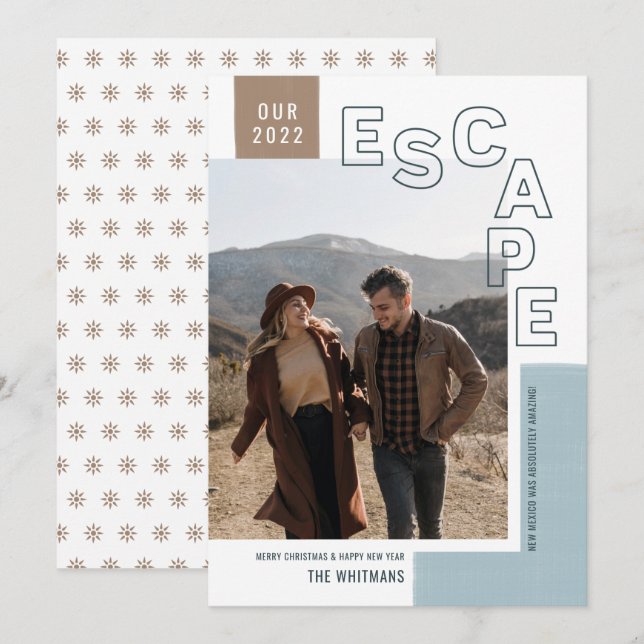 Our Travel Escape | Boho Modern Photo Christmas Holiday Card (Front/Back)