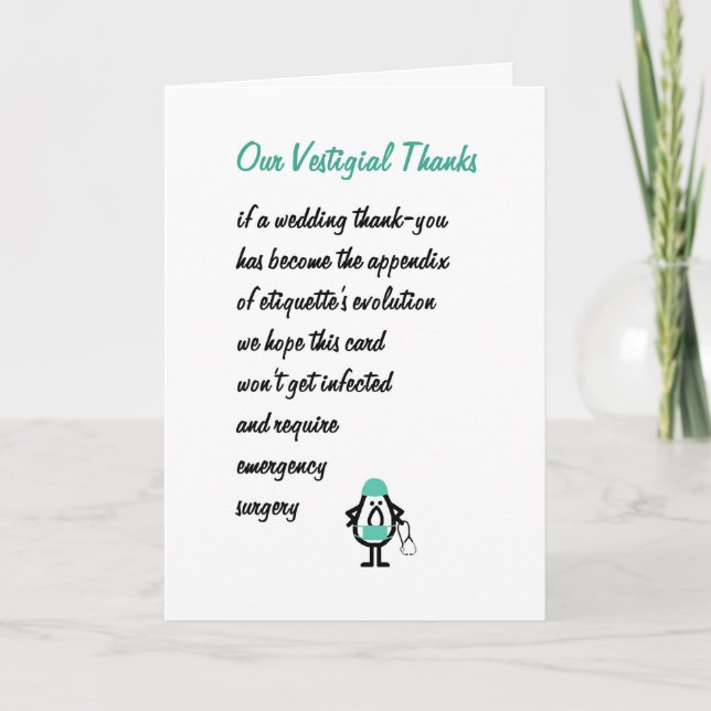 Our Vestigial Thanks - a wedding thank-you poem Thank You Card (Front)